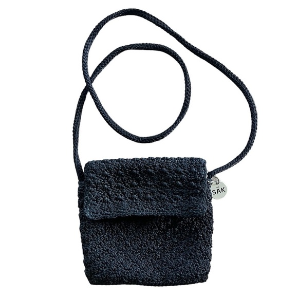 The Sak Black Crochet Crossbody Bag Purse Boho Neutral Classic - Picture 1 of 9